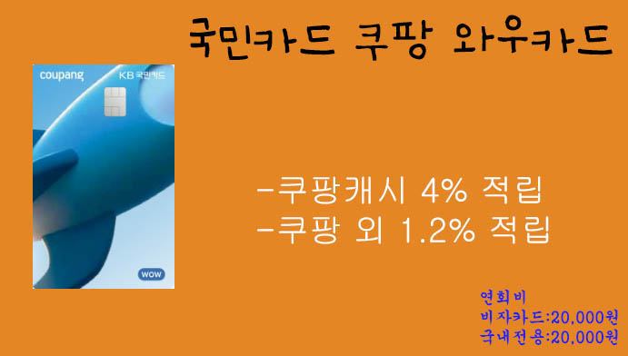 국민은행 쿠팡 와우카드 혜택 및 신청하기(제휴 2024년까지 4%적립)