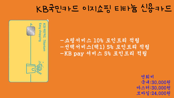KB국민카드 이지쇼핑 티타늄 신용카드(아파트관리비, 배달의민족, 쿠팡 할인)