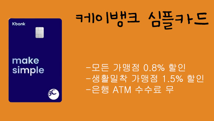 케이뱅크 심플카드(실적조건x,할인한도x,ATM무료)