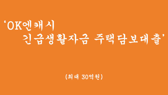 소득 및 신용등급 상관없는 OK엔캐시 긴급생활자금 주택담보대출(최대 30억원)