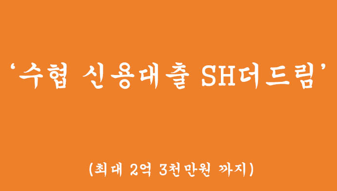 수협 신용대출 SH더드림 혜택 및 신청(최대 2억3천만원,비대면,마이너스 통장가능)