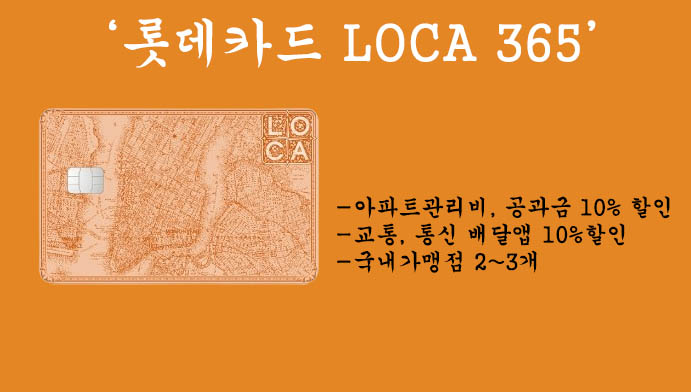롯데카드 LOCA 365 카드 혜택 및 신청(통신비 및 아파트 관리비 할인카드)