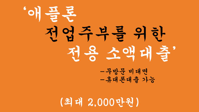 애플론 전업주부를 위한 전용 소액대출(최대 2000만원):무방문 비대면, 휴대폰대출 가능