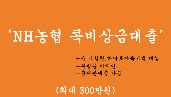 NH농협 콕비상금대출 혜택 및 신청(최대 300만원): 무방문 비대면 휴대폰대출 가능,준,조합원,하나로가족고객 대상