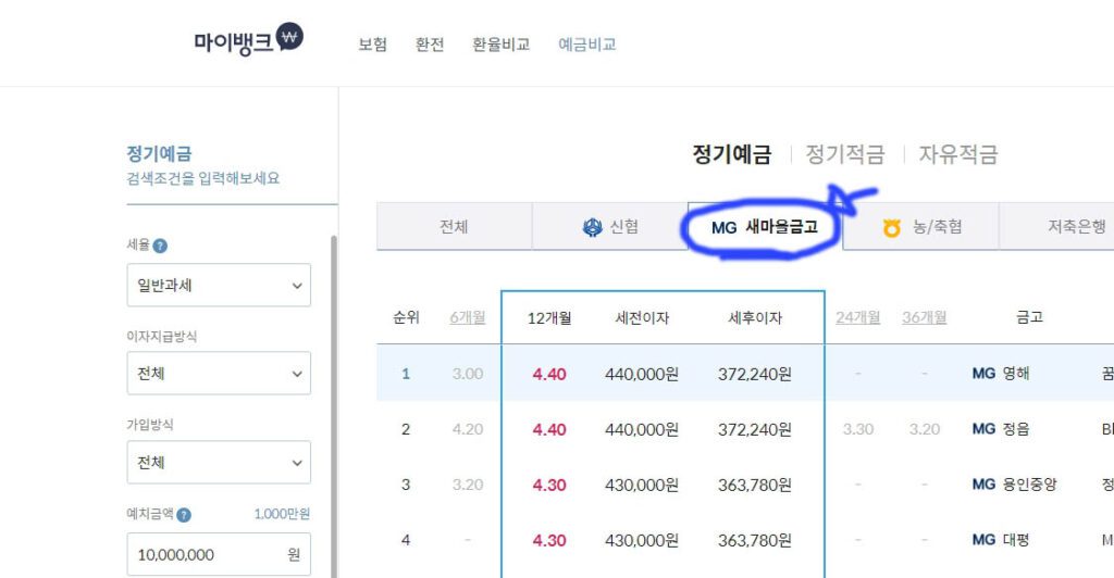 MG 새마을금고 선택