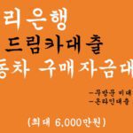 우리은행 드림카대출 혜택 및 신청(최대 6,000만원): 무방문 비대면, 온라인대출 가능, 자동차 구매자금