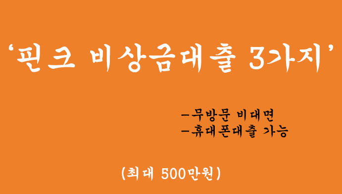 핀크 비상금대출 3가지 혜택 및 신청(최대 500만원): 무방문 비대면, 휴대폰대출 가능