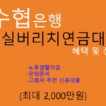 수협은행 Sh실버리치연금대출 혜택 및 신청(최대 2000만원): 노후생활자금, 은퇴준비, 고령자 추천 신용대출