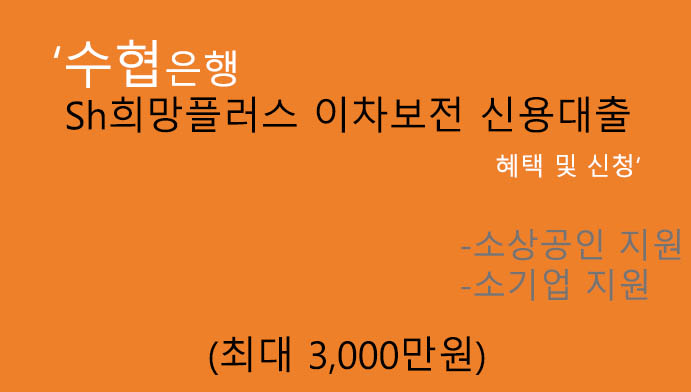 수협은행 Sh희망플러스 이차보전 신용대출 혜택 및 신청(최대 3000만원):소상공인, 소기업 지원