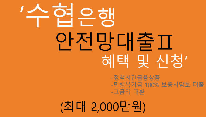 수협은행 안전망대출Ⅱ 혜택 및 신청(최대 2000만원): 정책서민금융상품, 국민행복기금 100% 보증, 고금리대환,고금리 채무자 및 저신용자, 저소득자