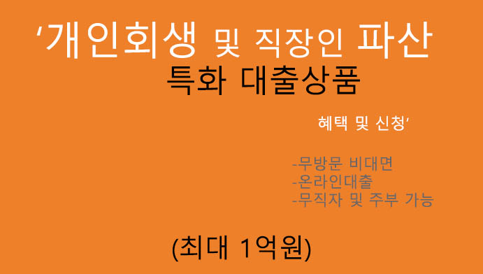 개인회생 및 직장인 파산 특화 대출상품 혜택 및 신청(최대 1억원): 무직자 또는 주부 가능, 온라인대출, 무방문