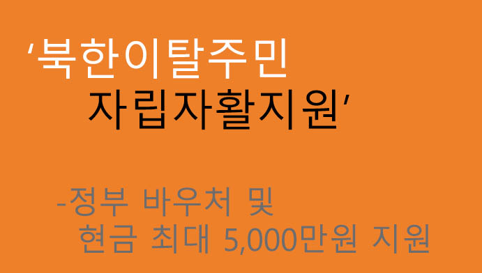 북한이탈주민 자립자활지원금: 정부 바우처 및 현금 지원(최대 5000만원)