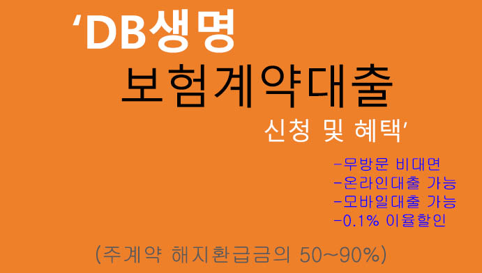 DB생명 보험계약대출 신청 및 혜택(최대 해지환급금의 90%): 저금리, 무방문, 모바일대출상품, 0.1% 이율할인