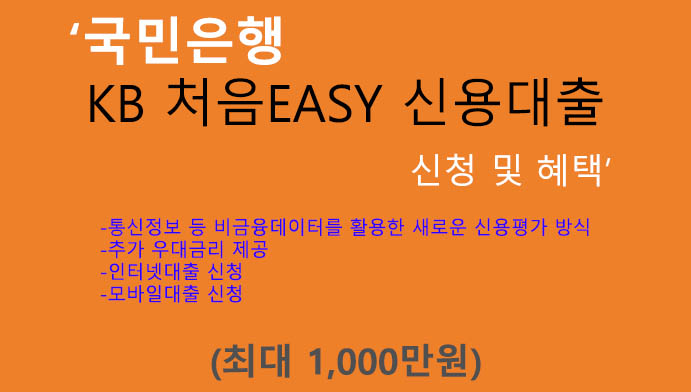 국민은행 KB 처음EASY 신용대출 신청 및 혜택(최대 1000만원): 사회초년생, 주부, 통신정보 신용평가, 인터넷대출