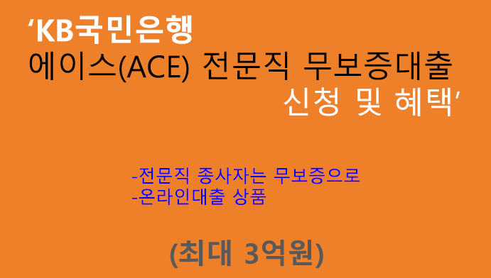 KB국민은행 에이스(ACE) 전문직 무보증대출 신청 및 혜택(최대 3억원)