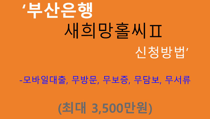 부산은행 새희망홀씨Ⅱ 신청방법(최대 3500만원): 모바일대출, 무방문, 무보증, 무담보, 무서류
