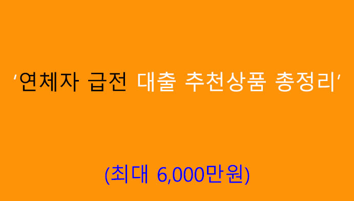 연체자 급전 대출 추천상품 총정리: 최대 6000만원