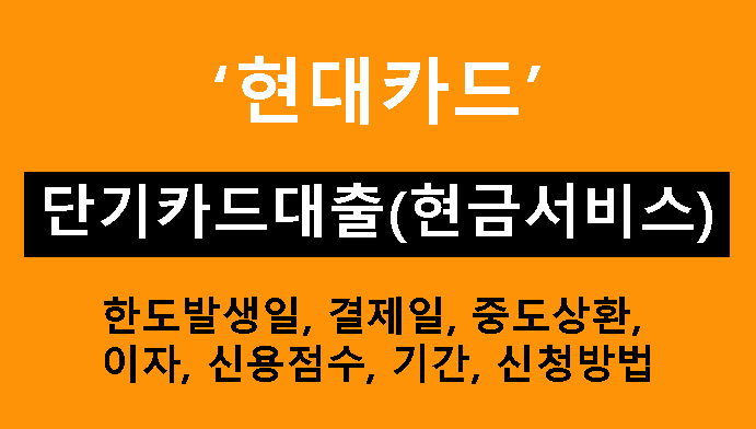 현대카드 단기카드대출(현금서비스) 한도발생일, 결제일, 중도상환, 이자, 신용점수, 기간, 신청방법