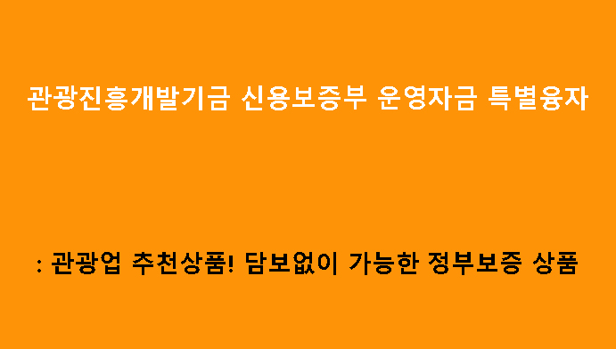 관광진흥개발기금 신용보증부 운영자금 특별융자: 관광업 추천상품! 담보없이 가능한 정부보증 상품