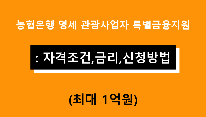 농협은행 영세 관광사업자 특별금융지원: 조건,금리,신청방법(최대 1억원)