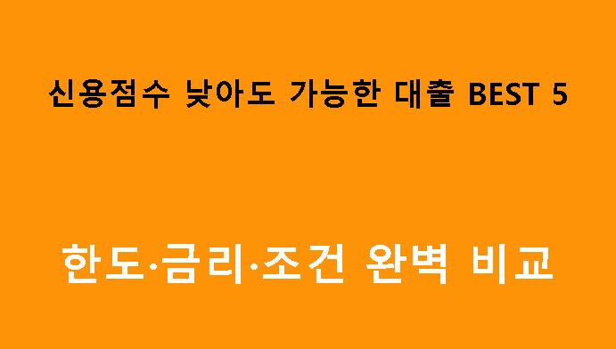 신용점수 낮아도 가능한 대출 BEST 5 | 한도·금리·조건 완벽 비교