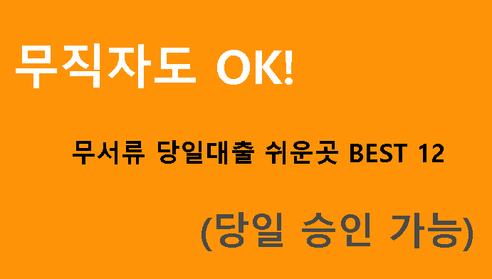 무직자도 OK! 무서류 당일대출 쉬운곳 BEST 12 (당일 승인 가능)