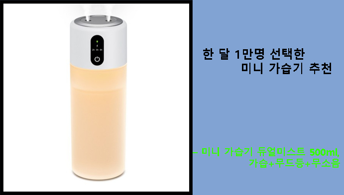 한 달 1만명 선택한 미니 가습기 추천 – 미니 가습기 듀얼미스트 500ml, 가습+무드등+무소음